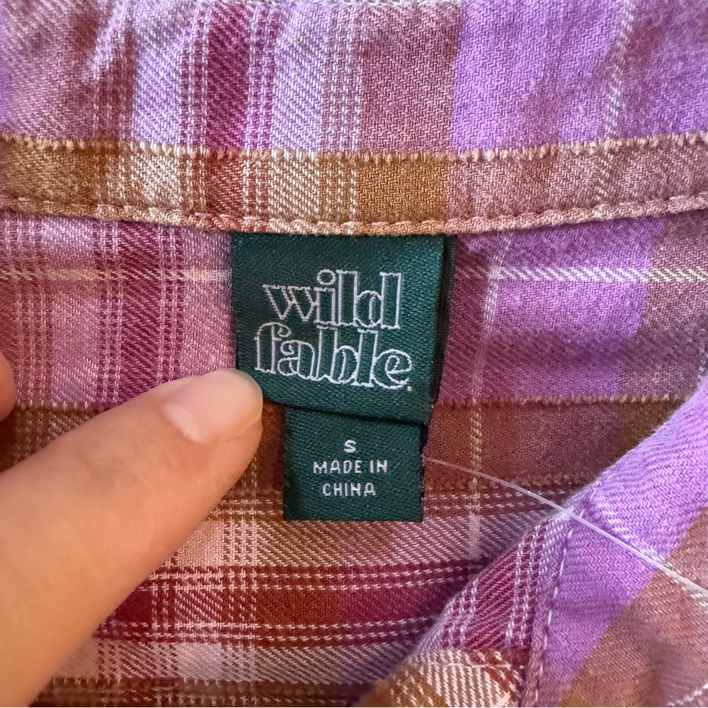 Wild Fable Women's Long Sleeve Cropped Button-Down Shirt Pink Plaid Small NWT - Picture 5 of 9